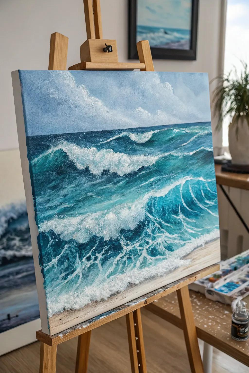 Textured ocean waves painted in watercolor.