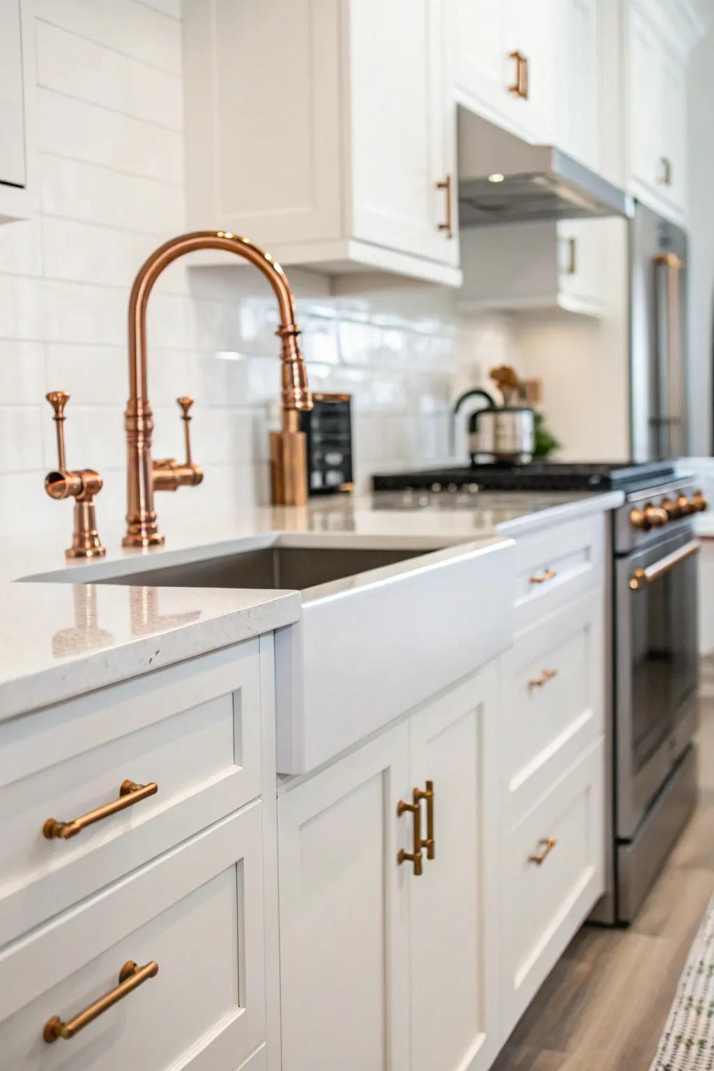 Copper fixtures provide a refined and cohesive look.