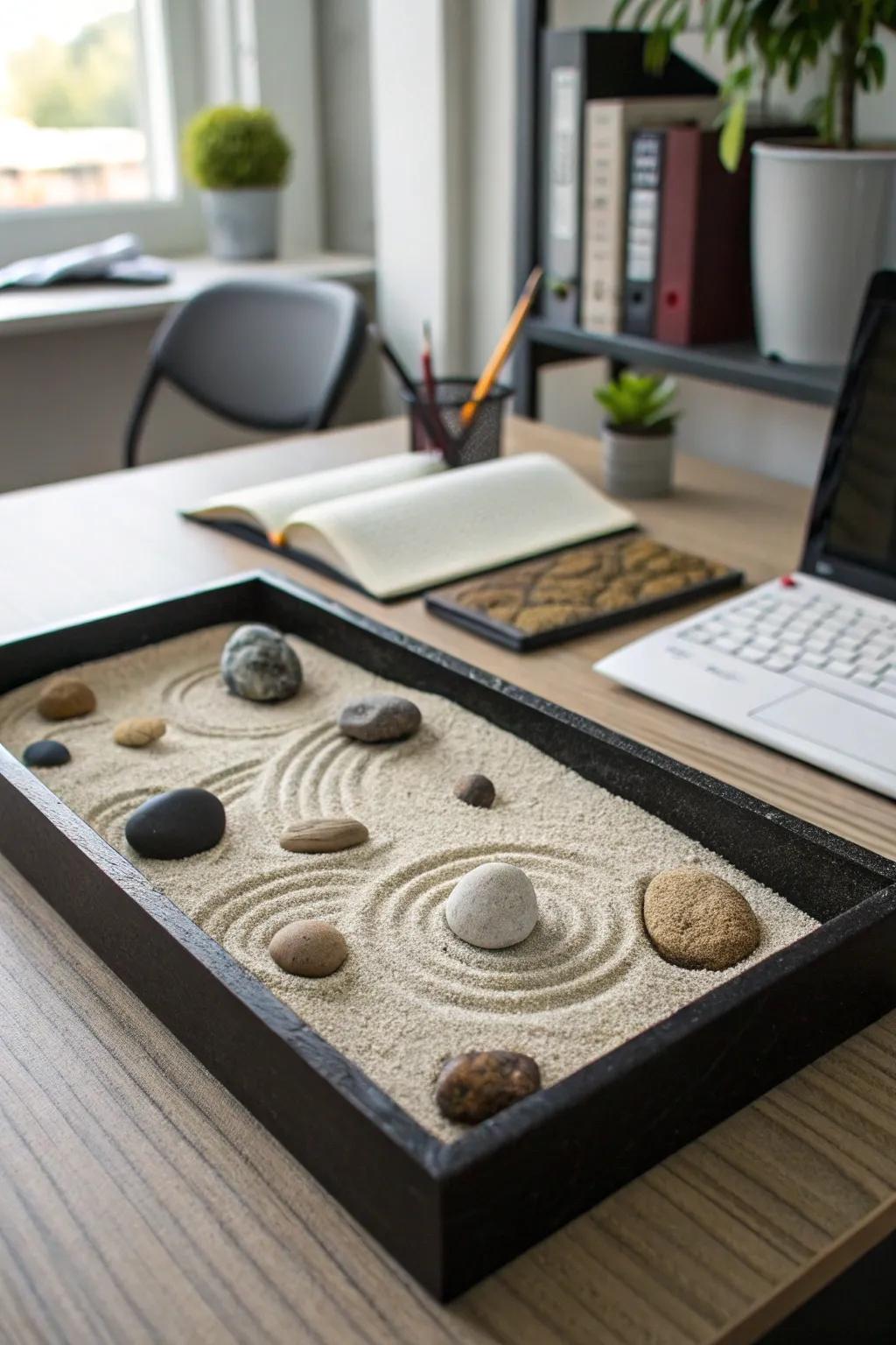 Find tranquility in your workspace with a mini Zen garden.