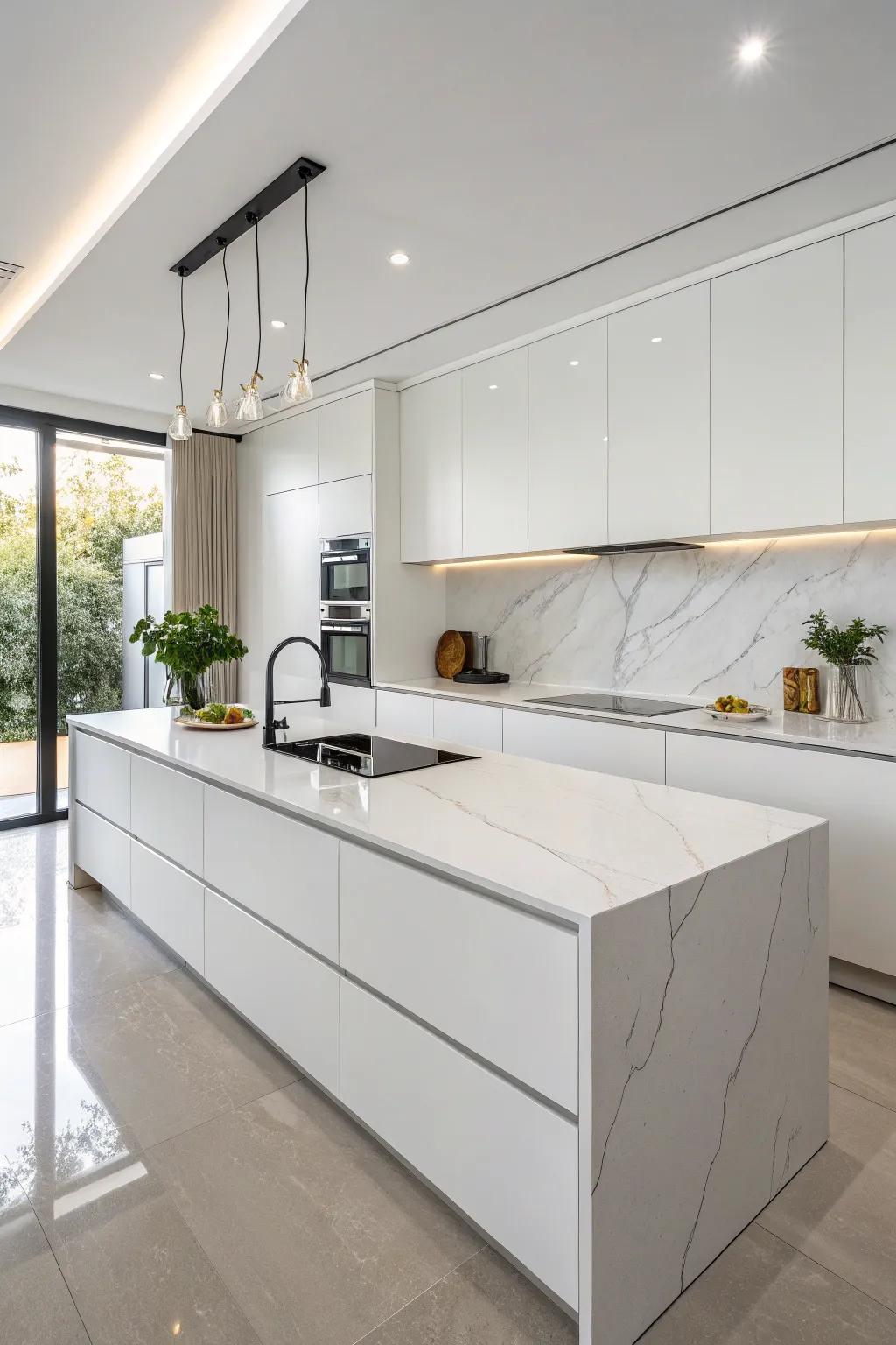 White sintered stone countertops offer a modern, durable solution.