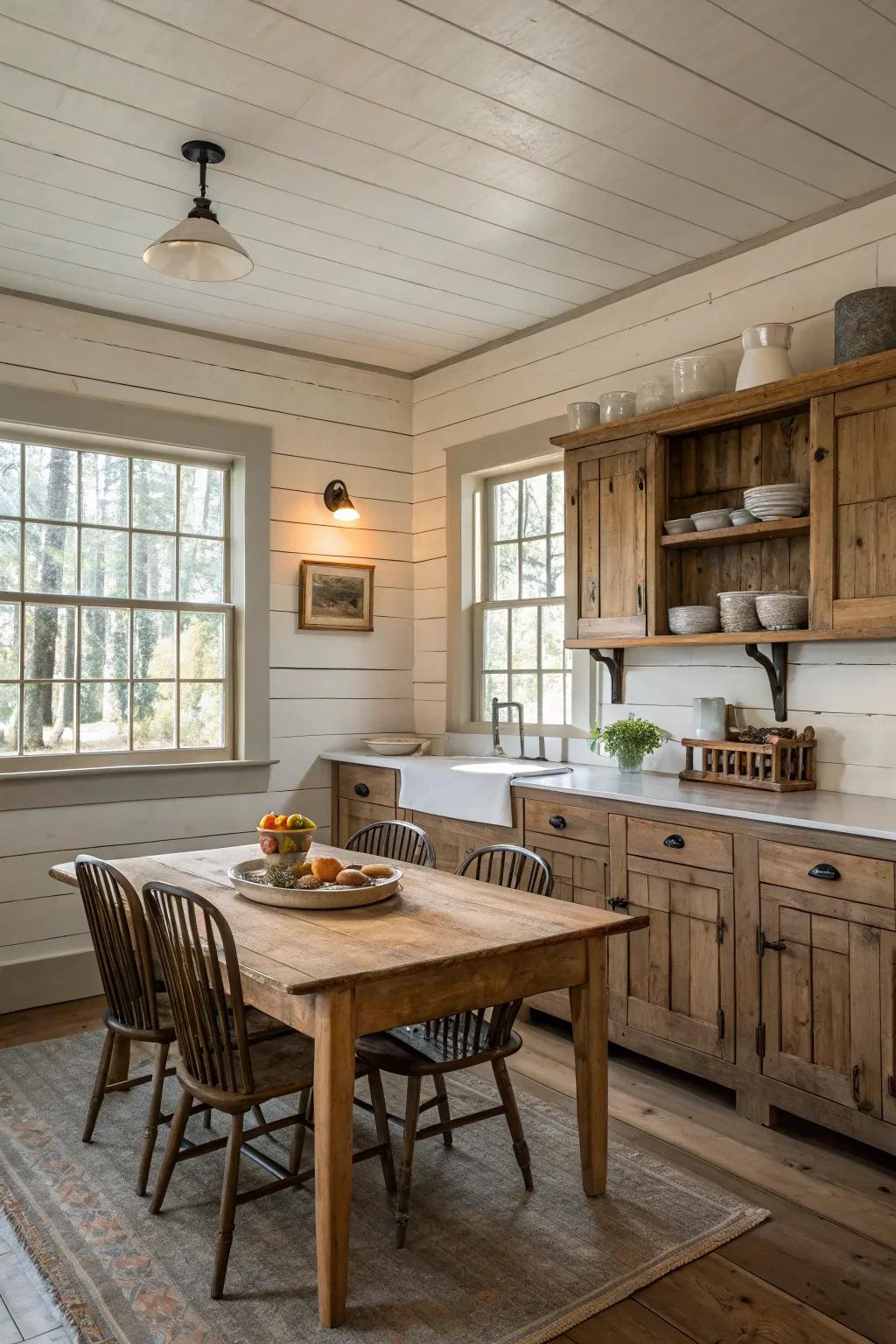 Shiplap and simple trim create a charming farmhouse look.