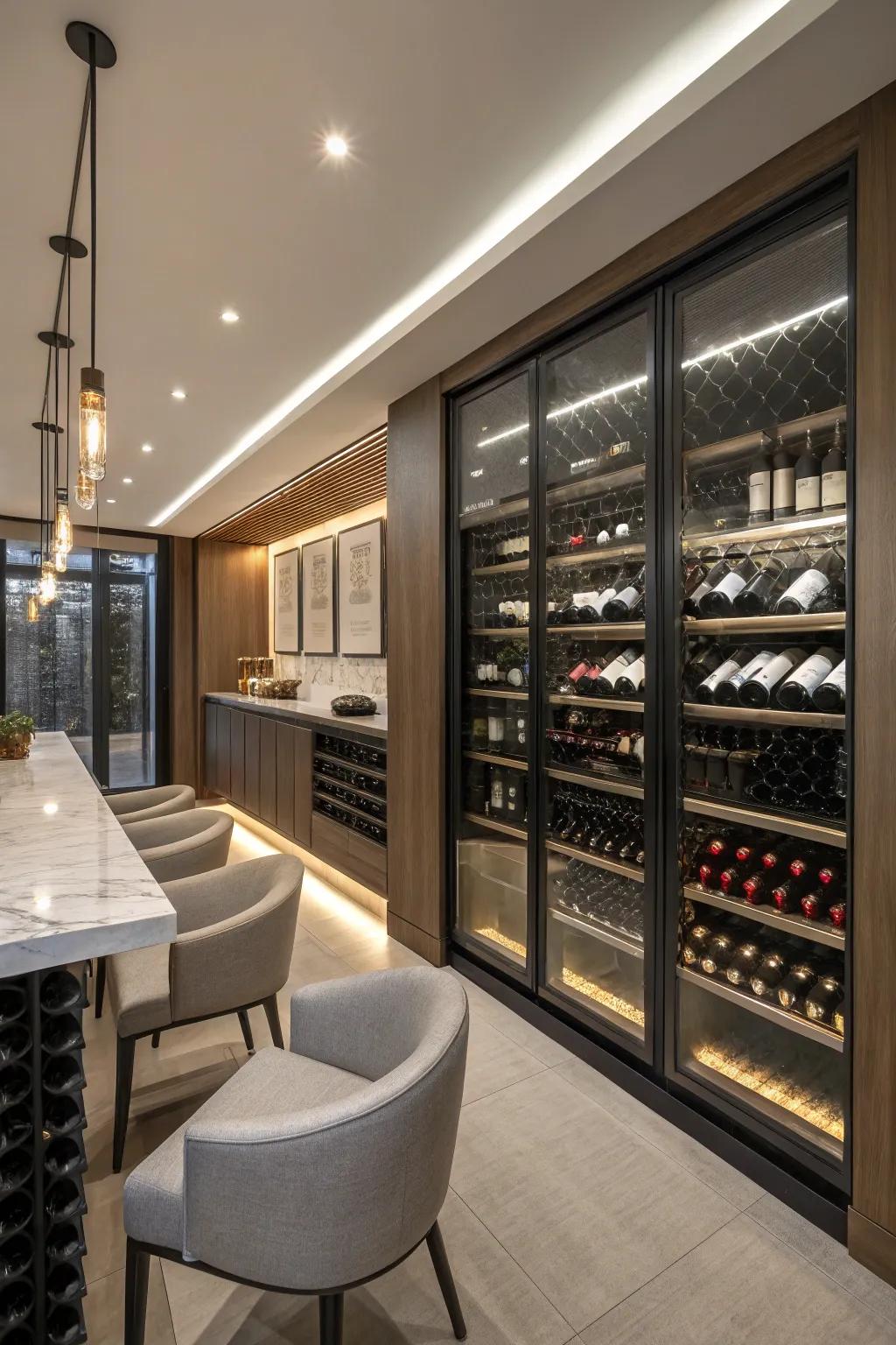 A high-tech wine tasting room for modern enthusiasts.