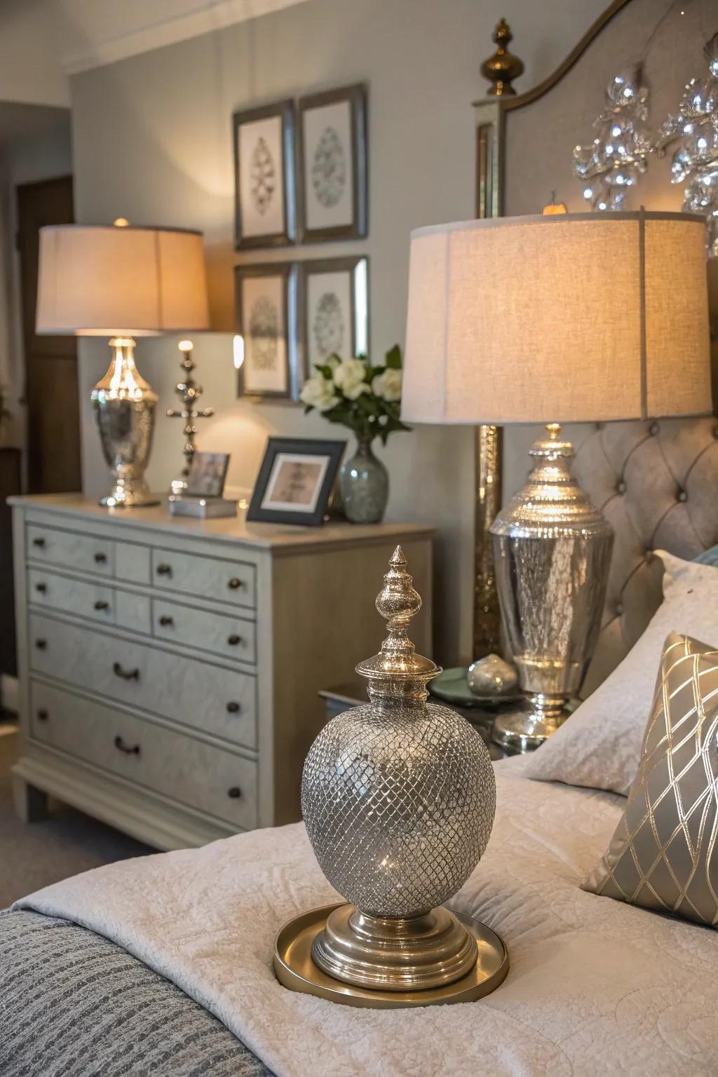 Metallic accents add an elegant sparkle to the decor.