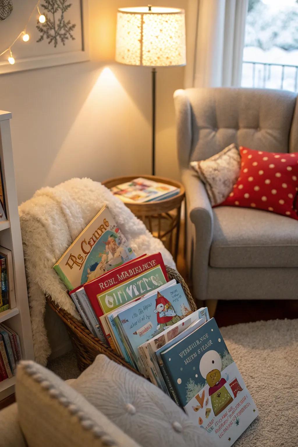 A cozy reading nook provides a peaceful retreat.