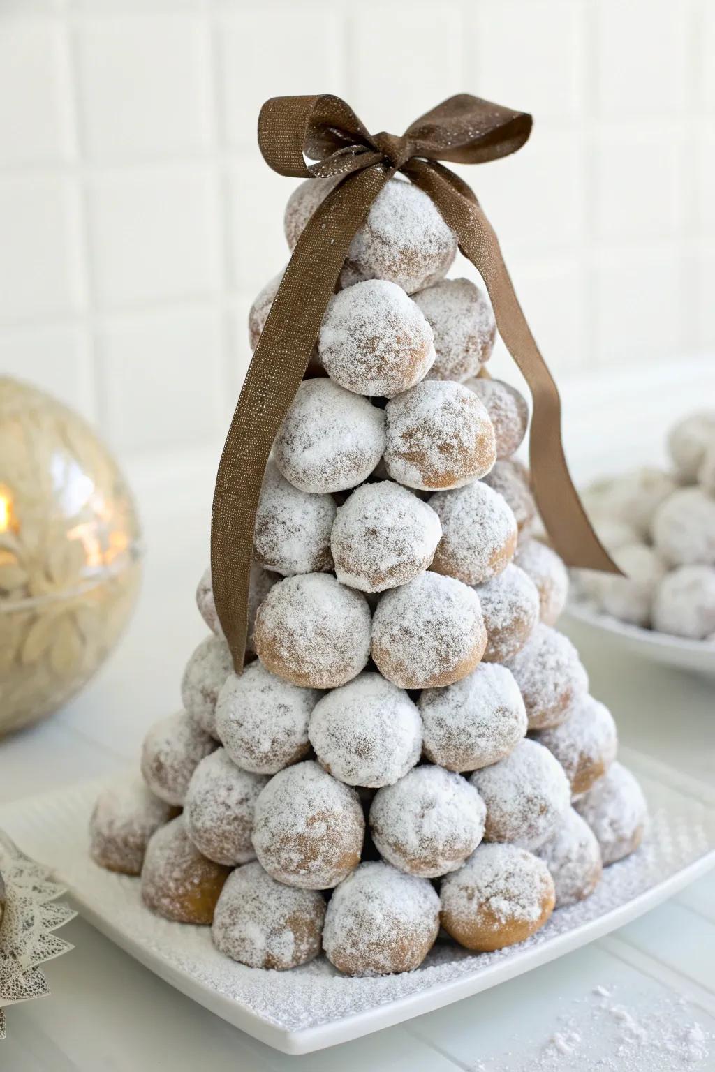 A fun and festive donut hole tree centerpiece.