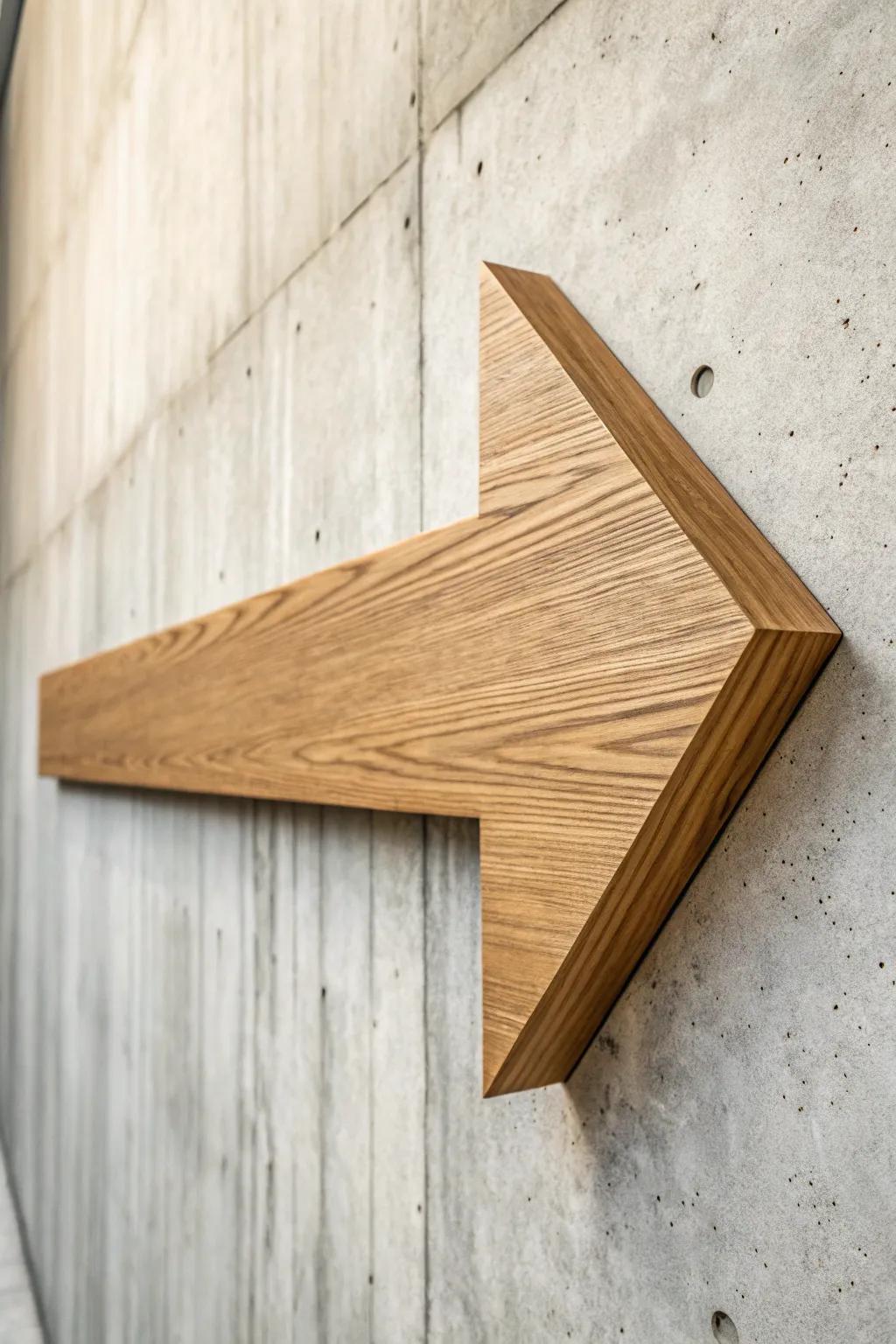 Simplicity in Direction: A modern minimalist wooden arrow sign exuding elegance and craftsmanship.