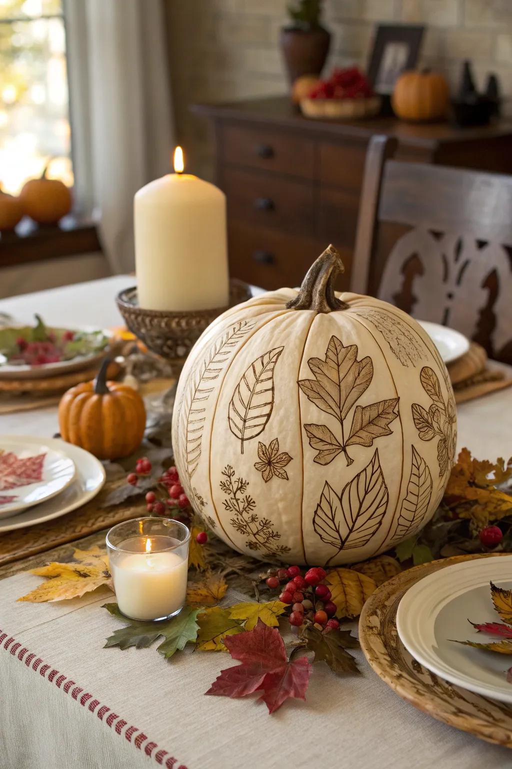 Decoupage transforms a wooden pumpkin into a work of art.