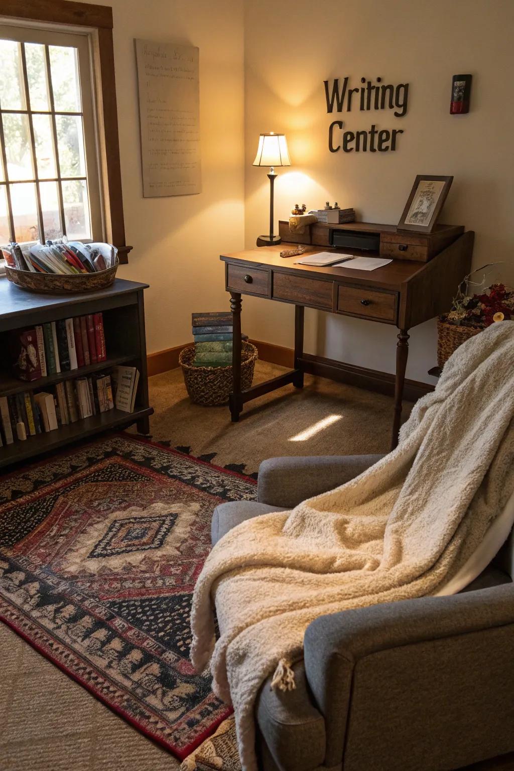 A writing center with soothing textures for comfort.