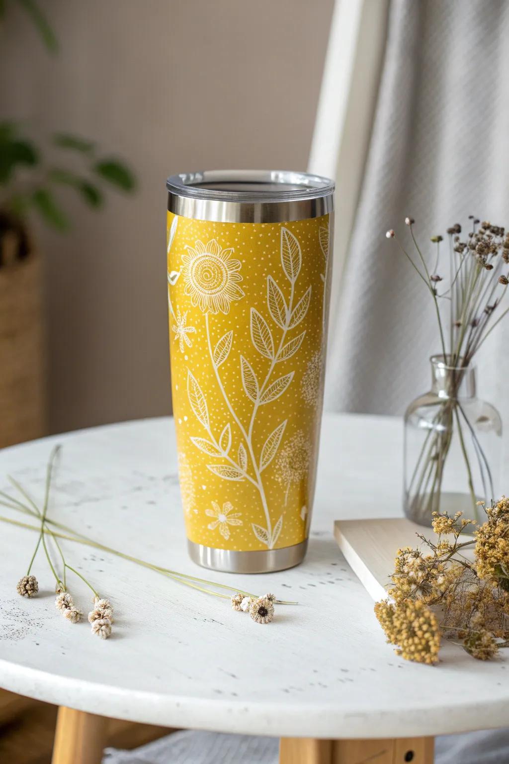 Embrace elegance with a touch of nature - a glittering floral fantasy tumbler for your chic collection.