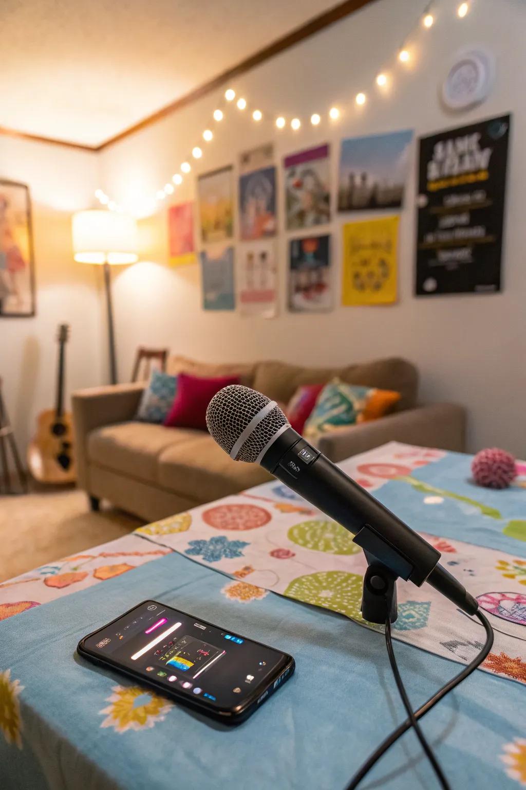 A karaoke microphone turns any space into a stage for budding singers.