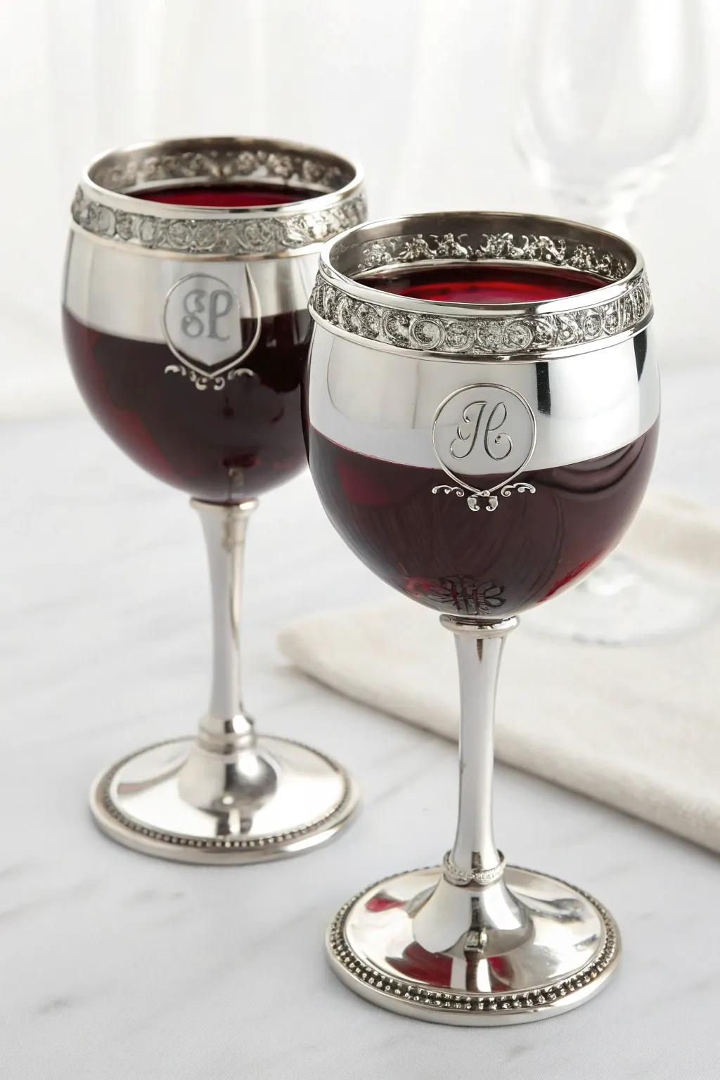 Custom engraved wine glasses make each toast memorable.