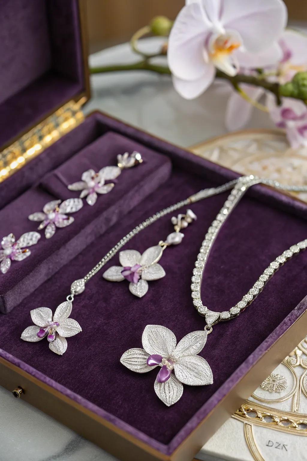 Elegant orchid jewelry for a timeless gift.