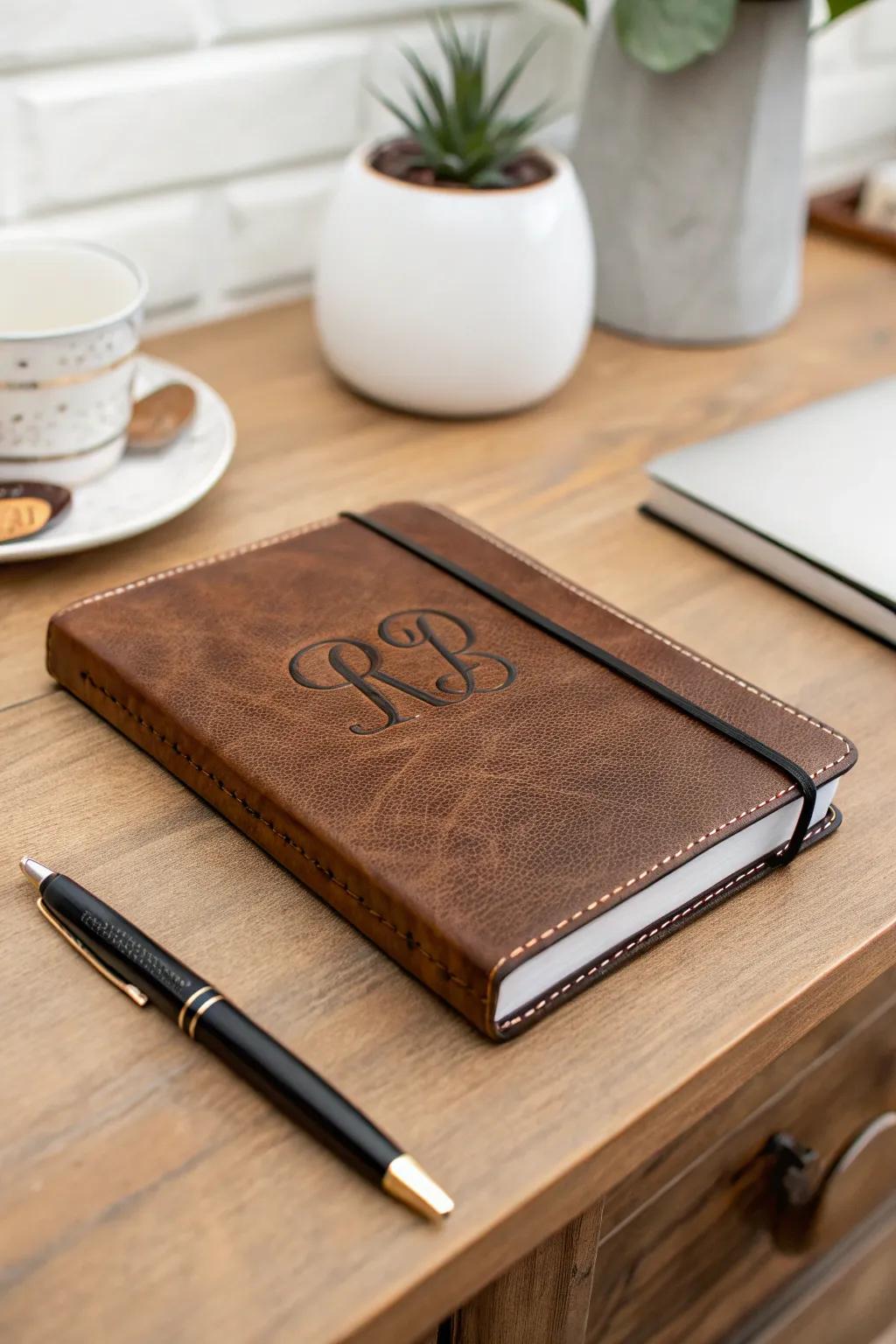 Write your story: Customized leather journal for personal reflections.