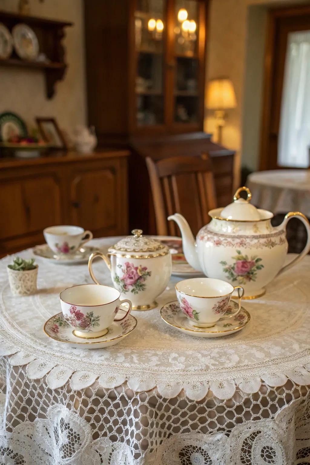 A vintage tea set adds charm and elegance to tea-time gatherings.