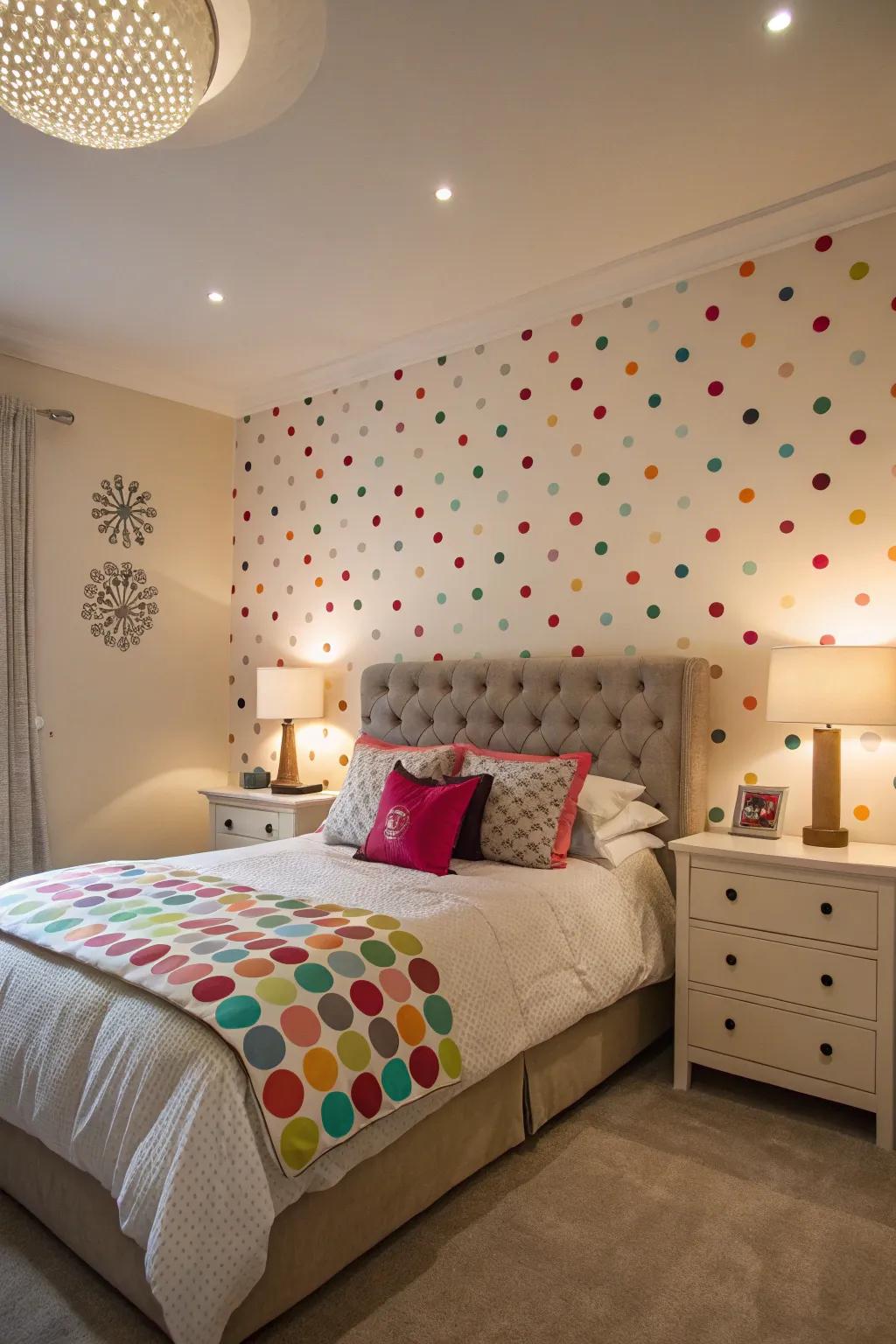 Polka dot wallpaper adds a playful and fun flair to any room.