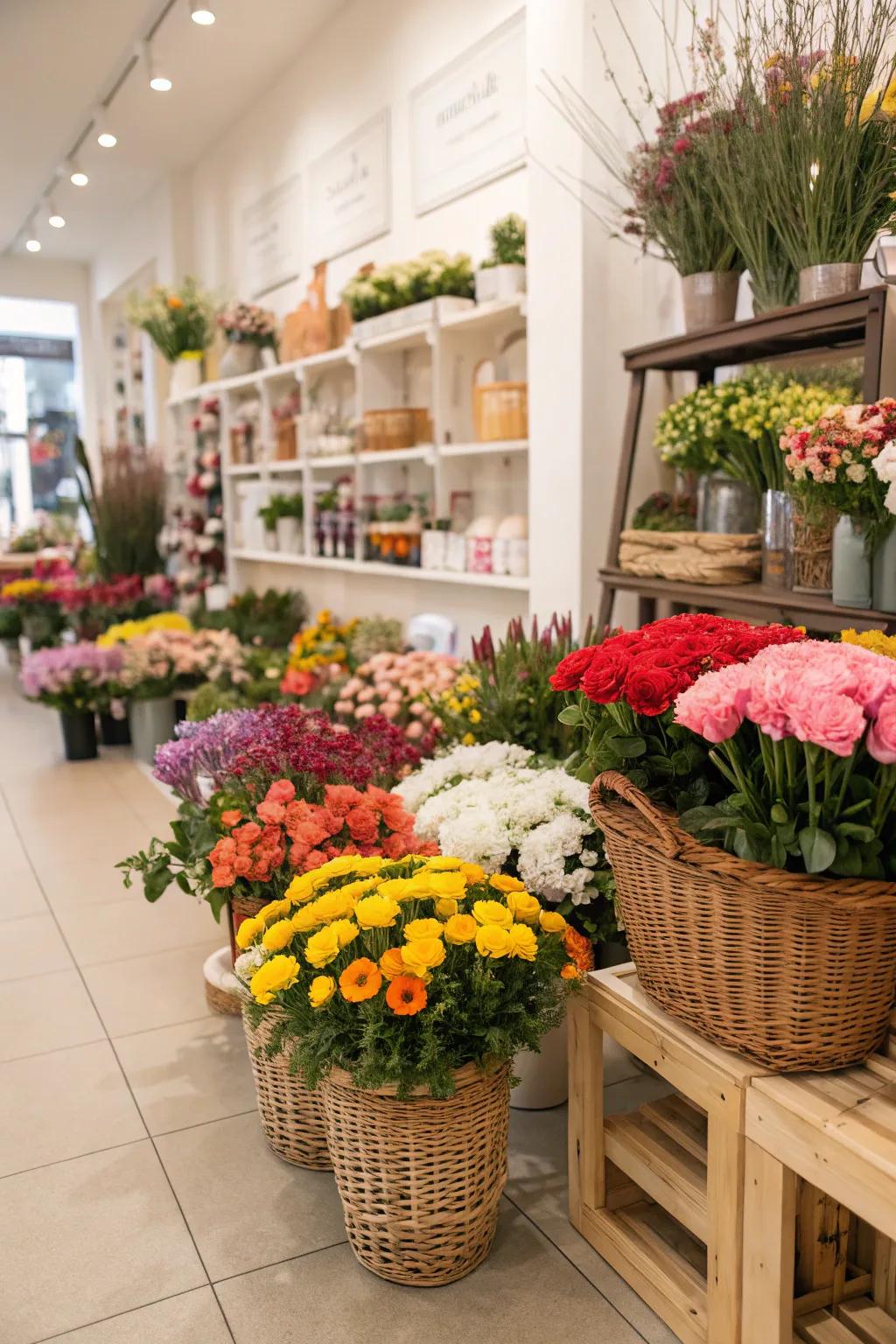 Seasonal floral arrangements in a flower shop