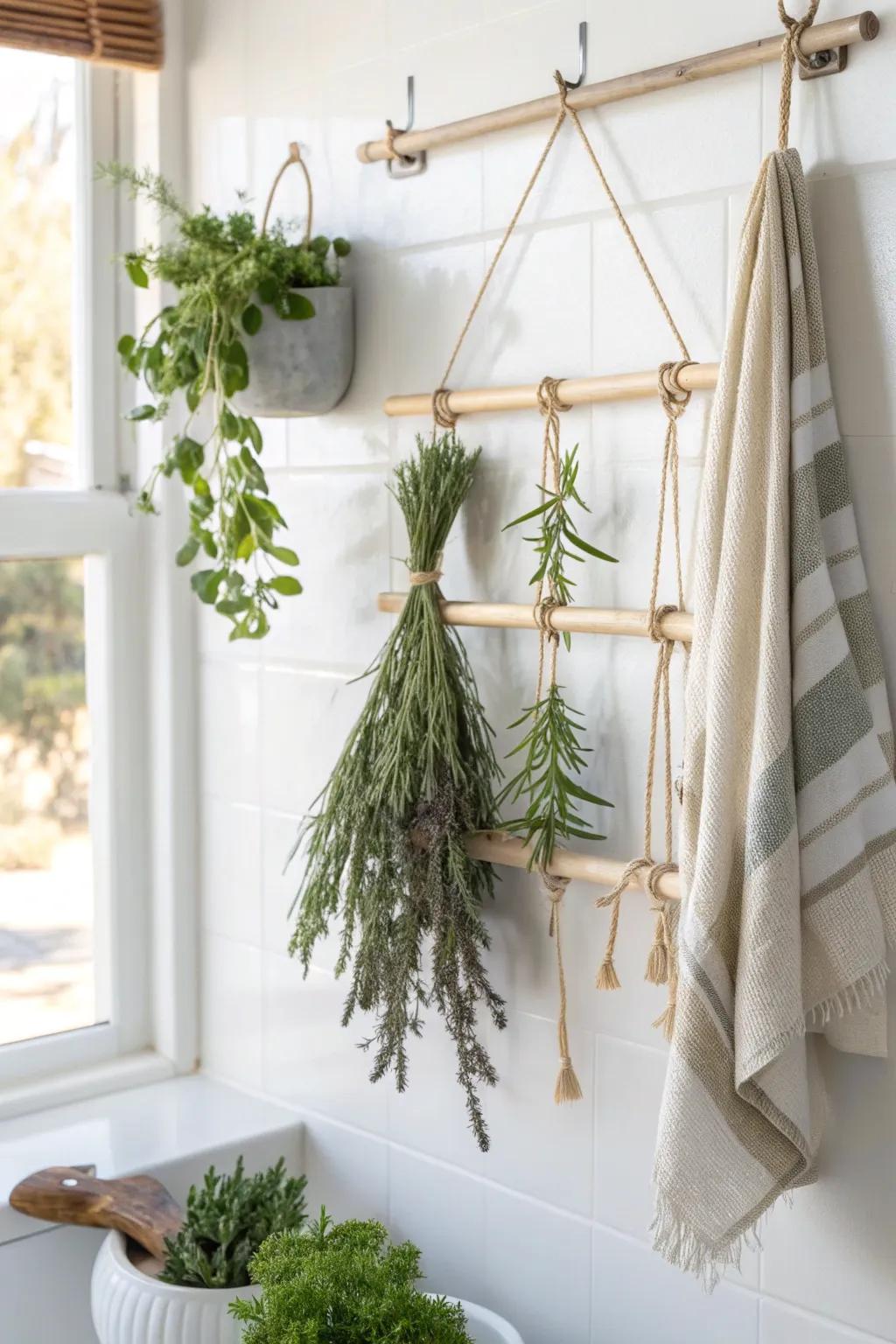 Embrace rustic charm and preserve your herbs in style with this DIY drying rack! 🌿✨ #HerbDrying #ScandiBoho