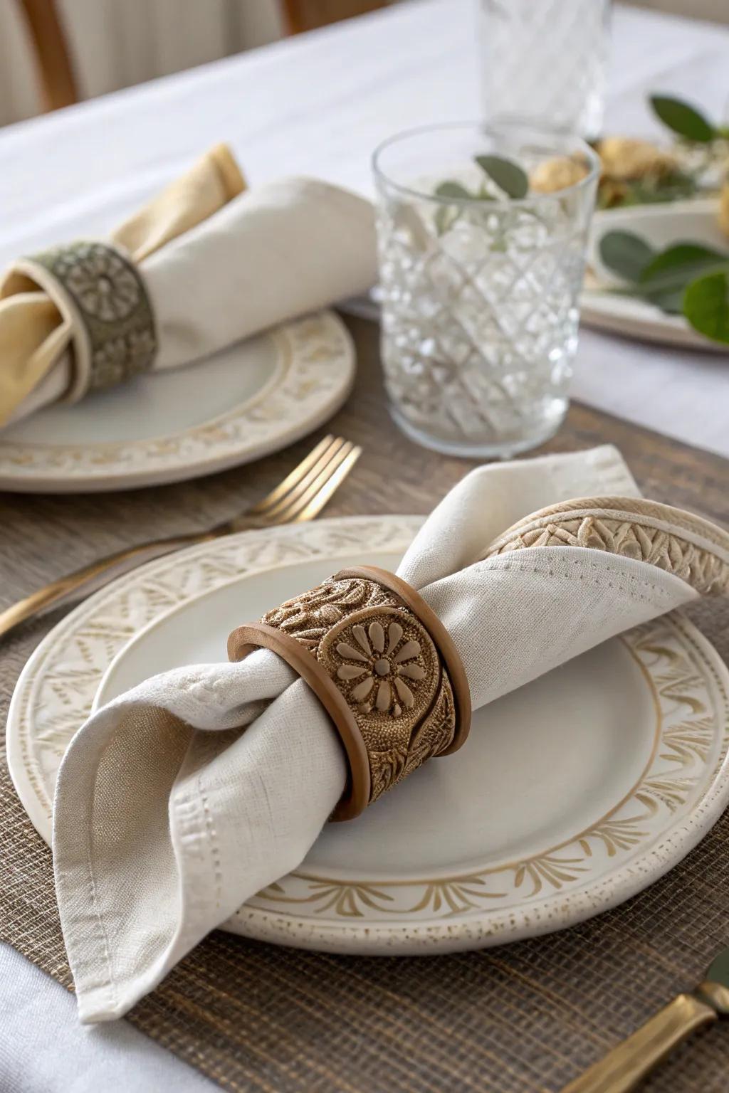 Elevate your dining experience with bespoke air dry clay napkin rings.