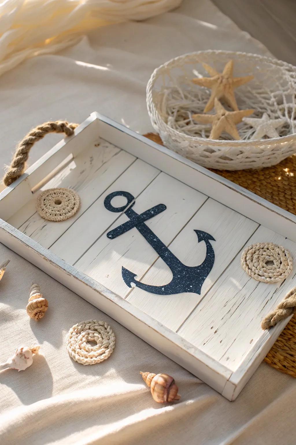 Transform your thrift finds into nautical treasures with this elegant upcycled anchor tray!