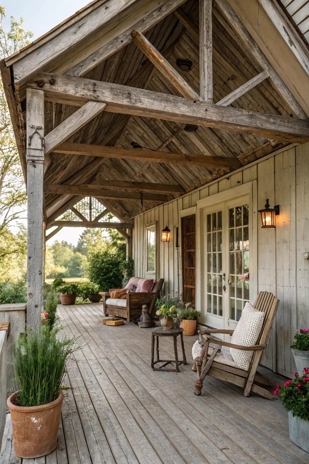 Vintage charm with reclaimed materials and rustic appeal.