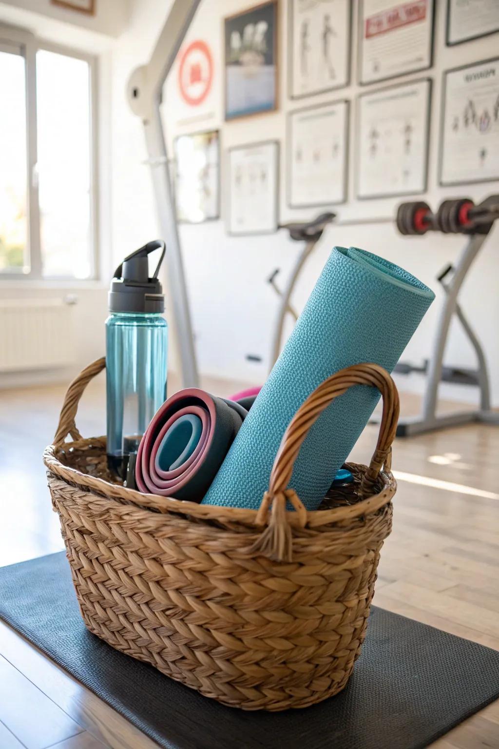 Stay fit and motivated with this fitness fanatic's gear basket.