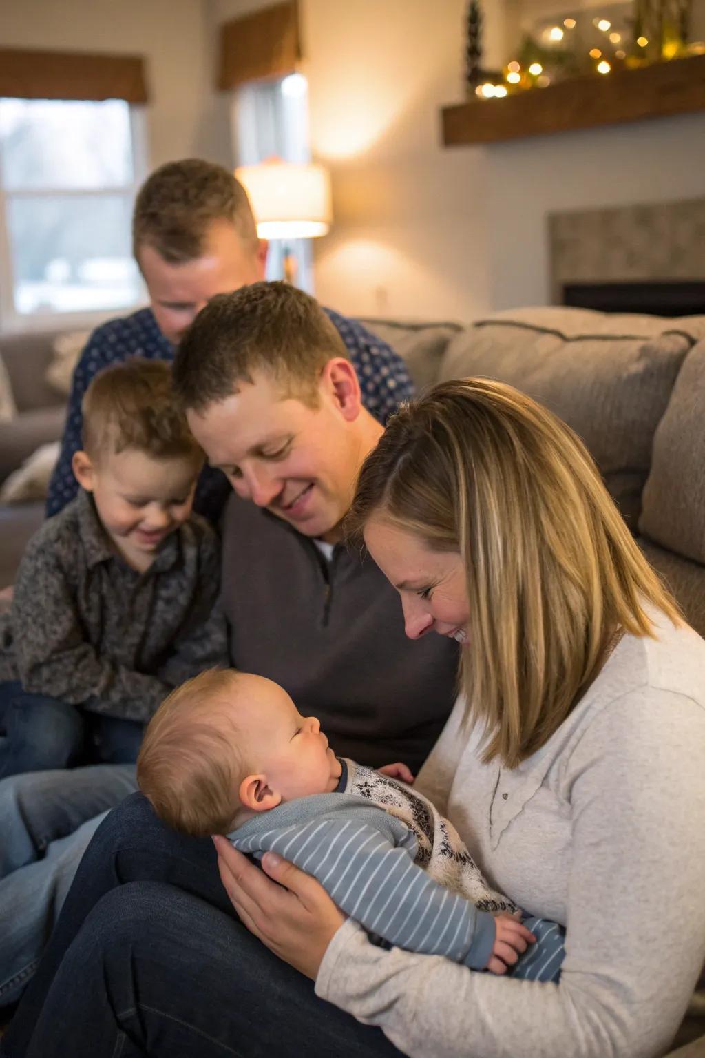 Family involvement adds a heartwarming touch to your baby's monthly photos.