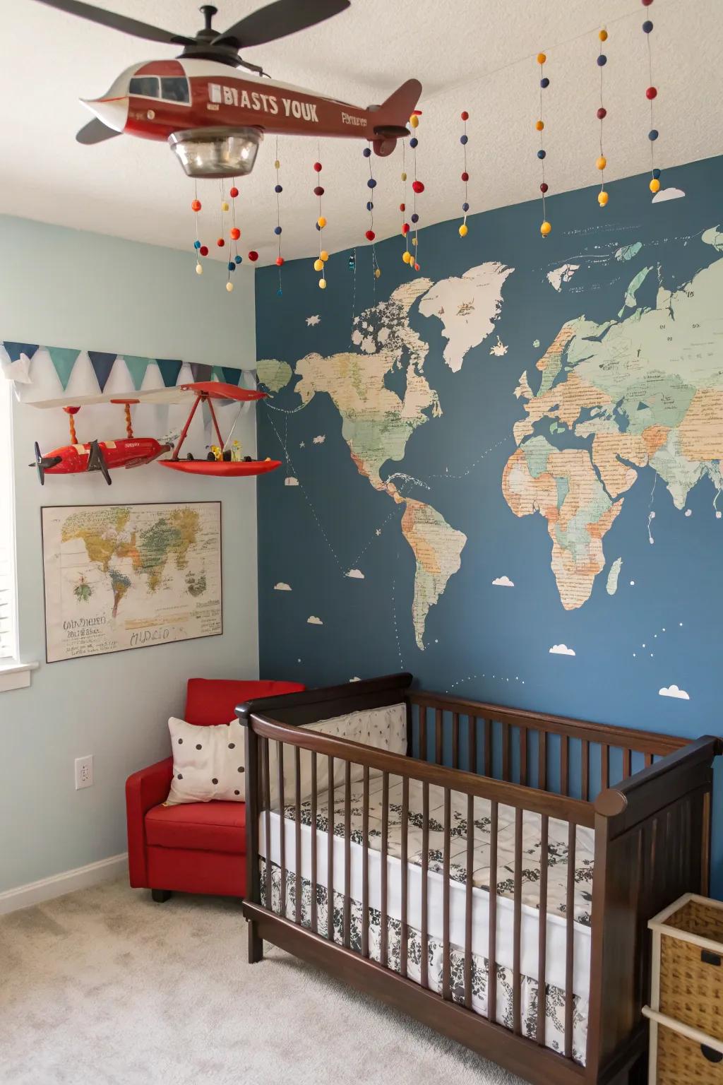 An adventure-themed nursery with elements that inspire exploration.