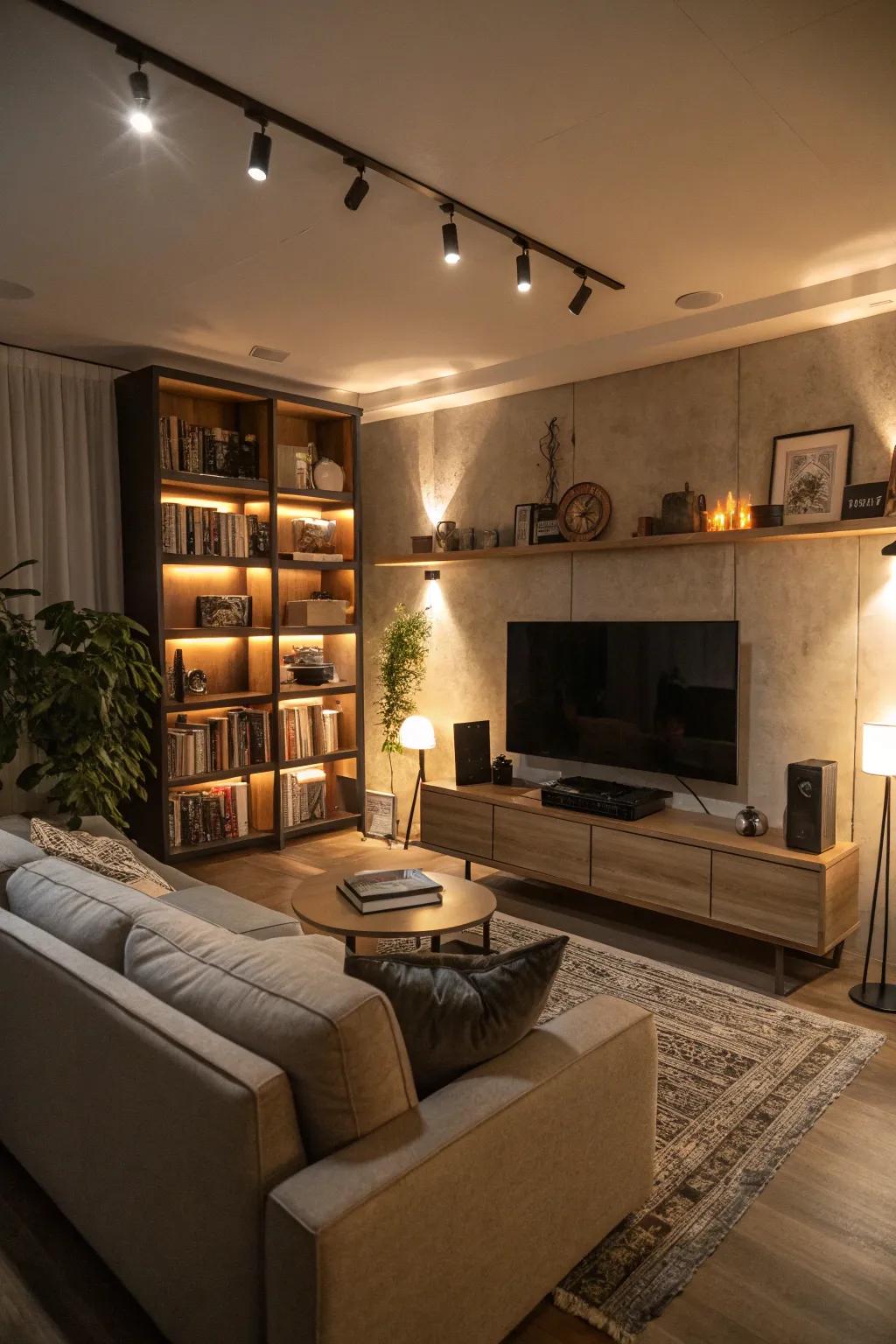 Mood lighting creates a cozy and inviting atmosphere in your bachelor pad