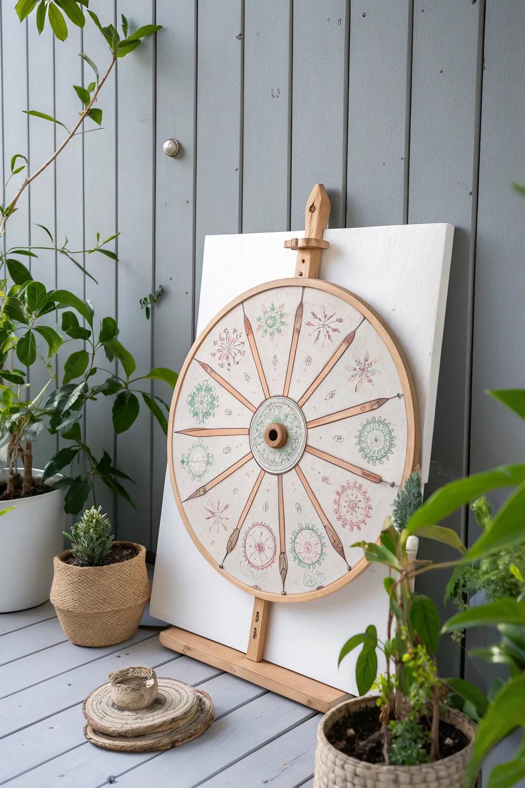 Engage young minds with this interactive spinning wheel, perfect for a minimalist back-to-school birthday board.