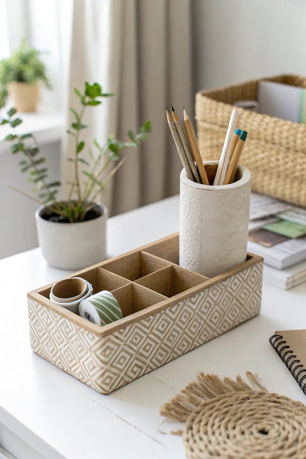 Transform cardboard into chic! Discover the art of upcycling with this stylish desk caddy project.