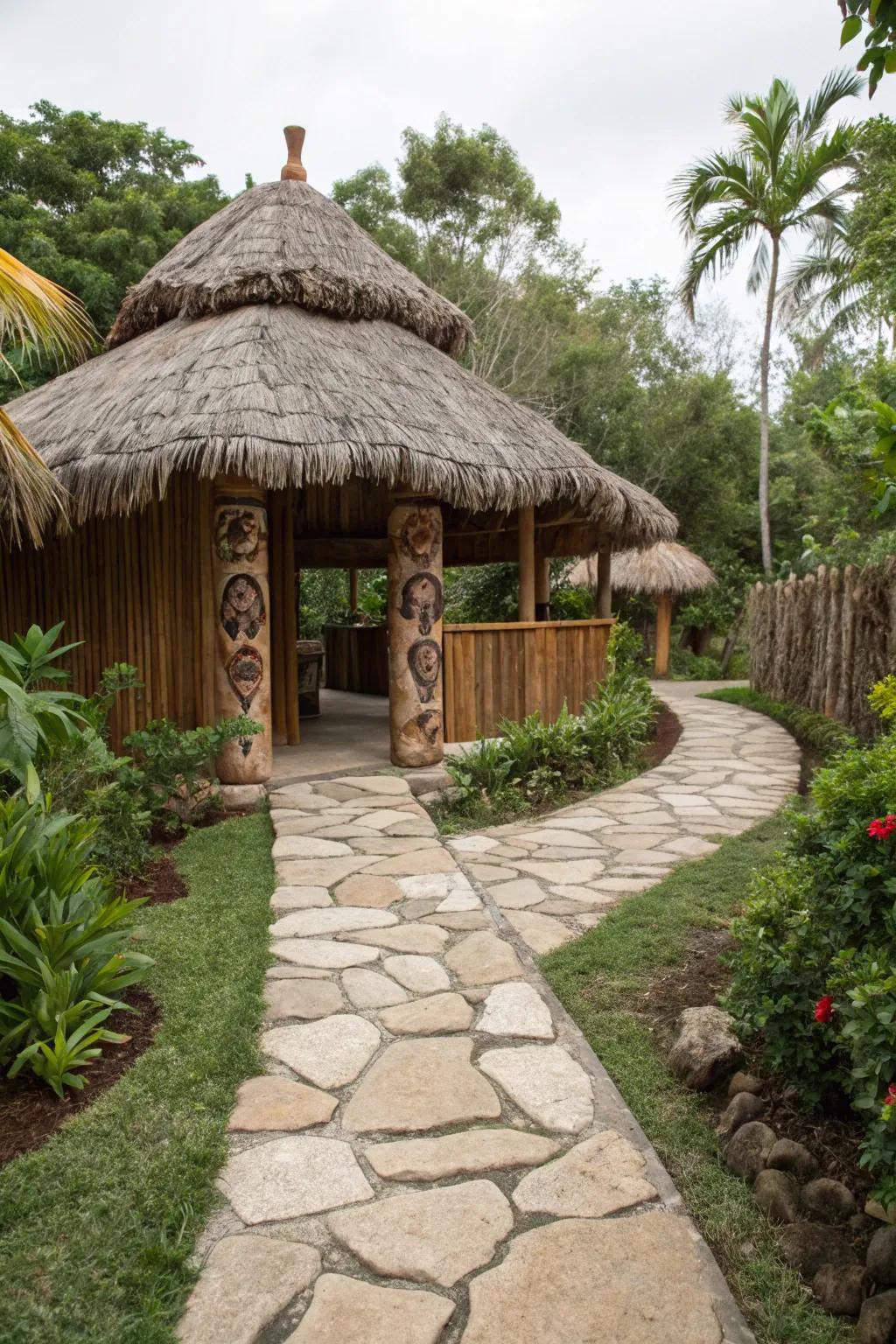 Natural stone elements ground your tiki hut in nature.