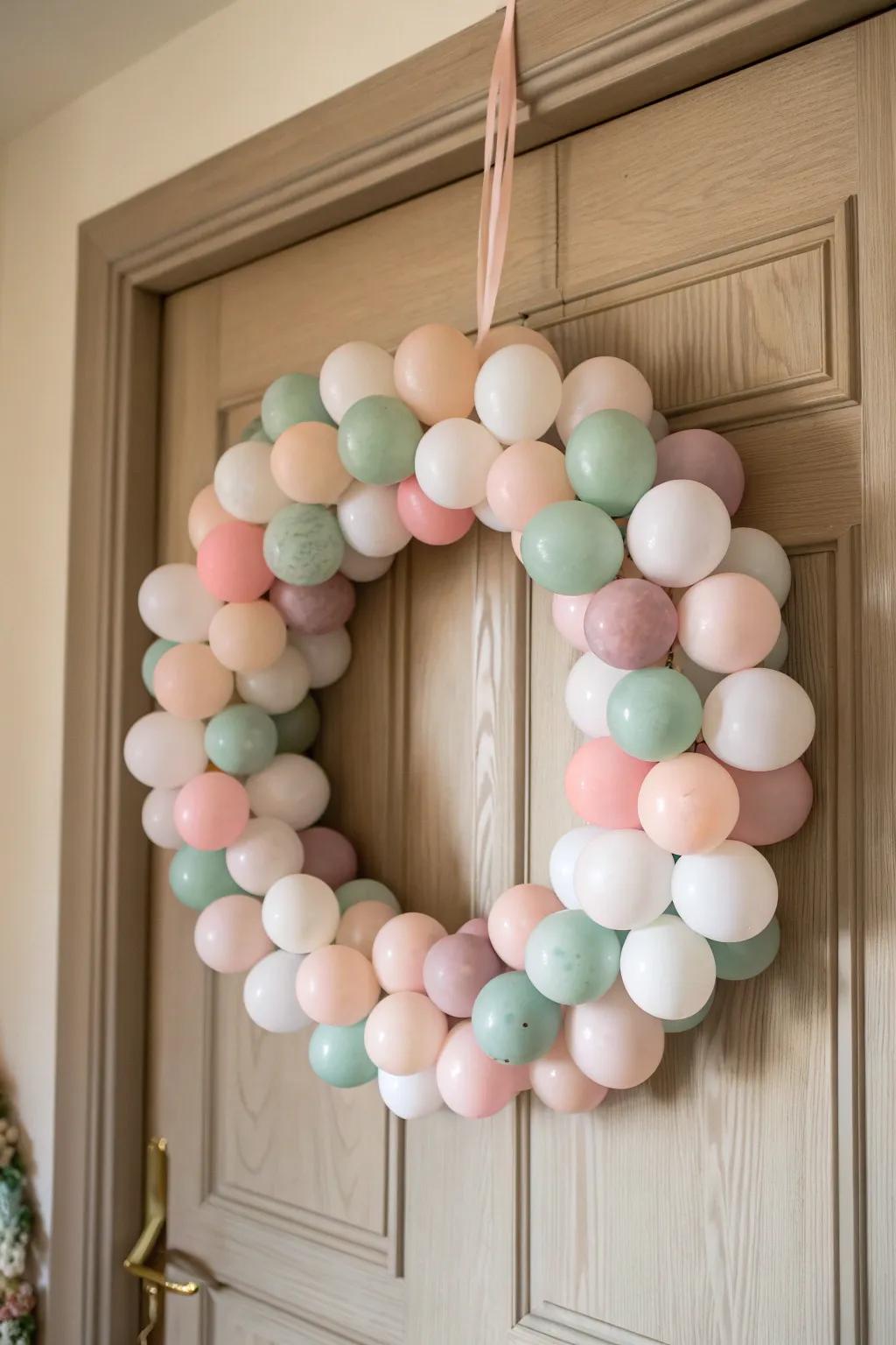 Elevate your entrance with this charming balloon wreath, where simplicity meets elegance.