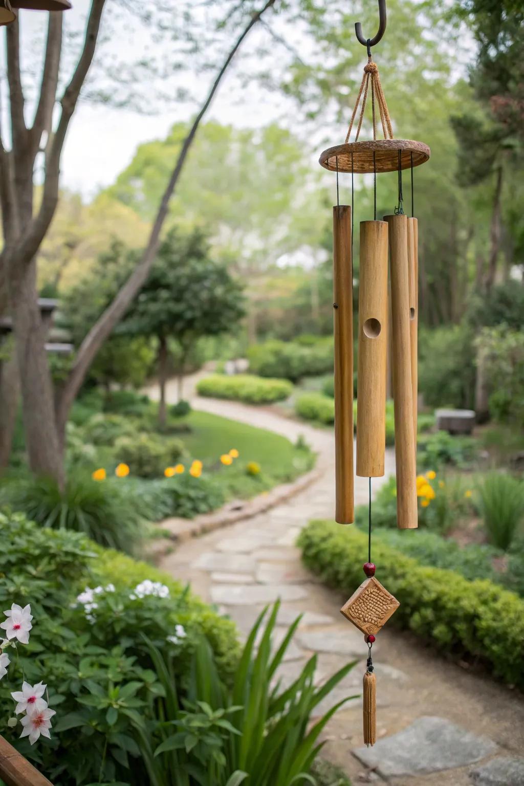 Bamboo wind chimes bring tranquility to your outdoor space.