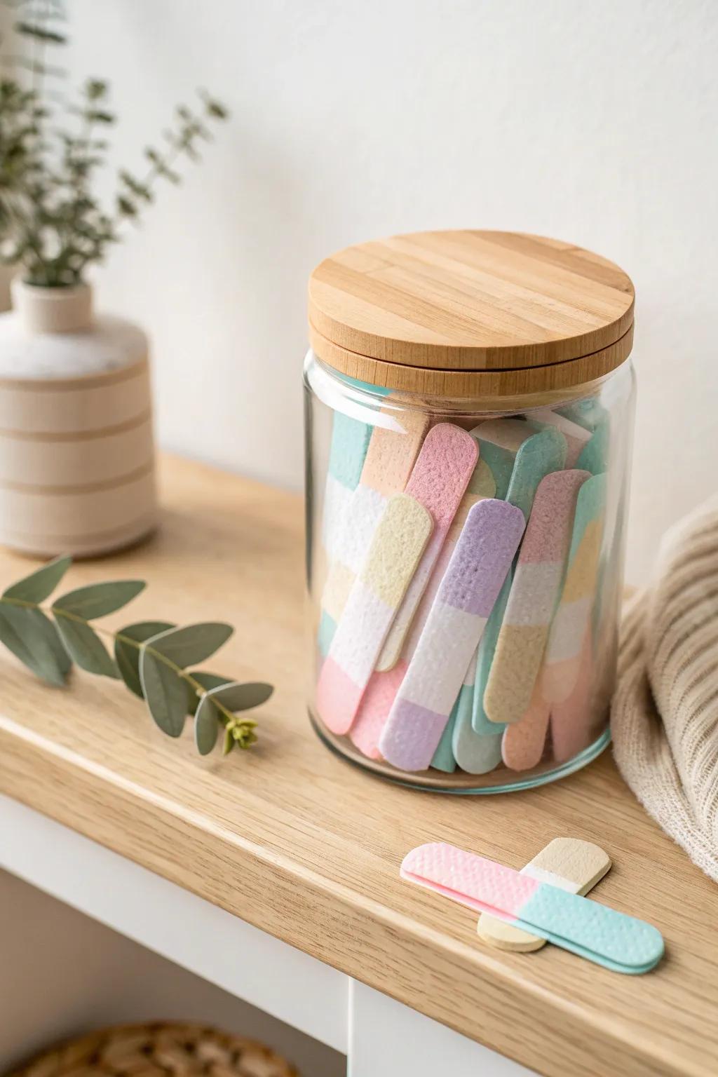 Embrace simplicity with a touch of charm: repurpose jars for your band-aid storage.
