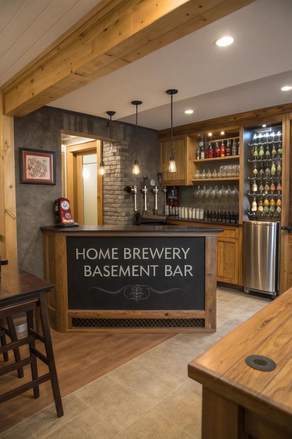 Brew your own beer in a personalized home brewery bar.