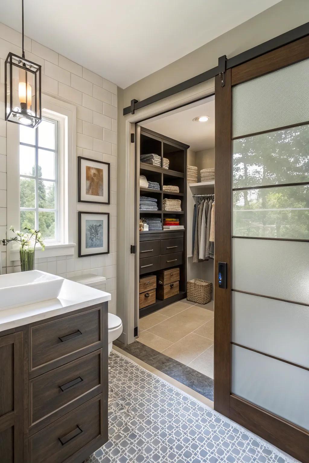 Sliding pocket doors save space and add a sleek look to your bathroom.