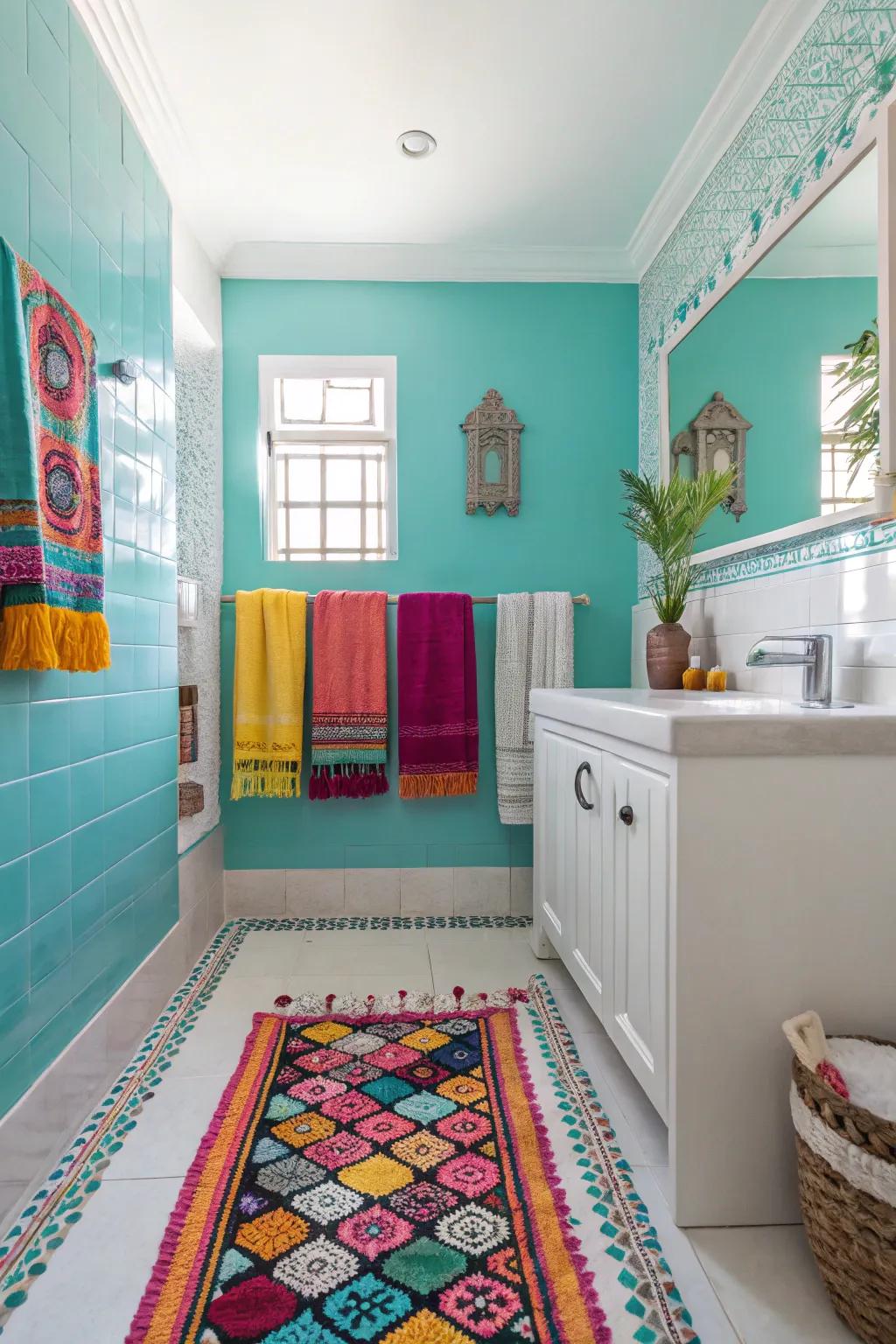 Turquoise walls add a splash of energy and freshness.