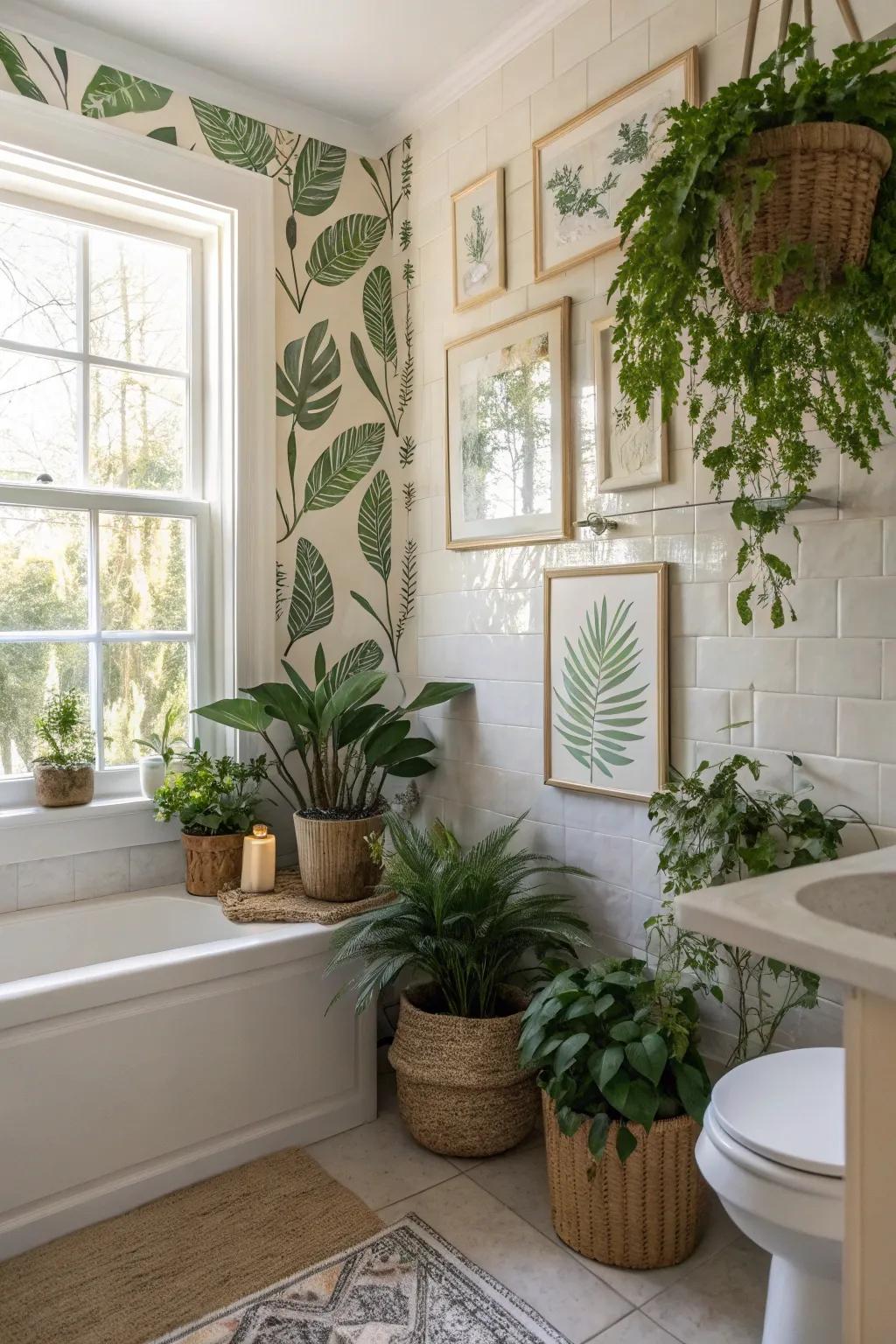 Botanical prints introduce nature's vitality into your bathroom.