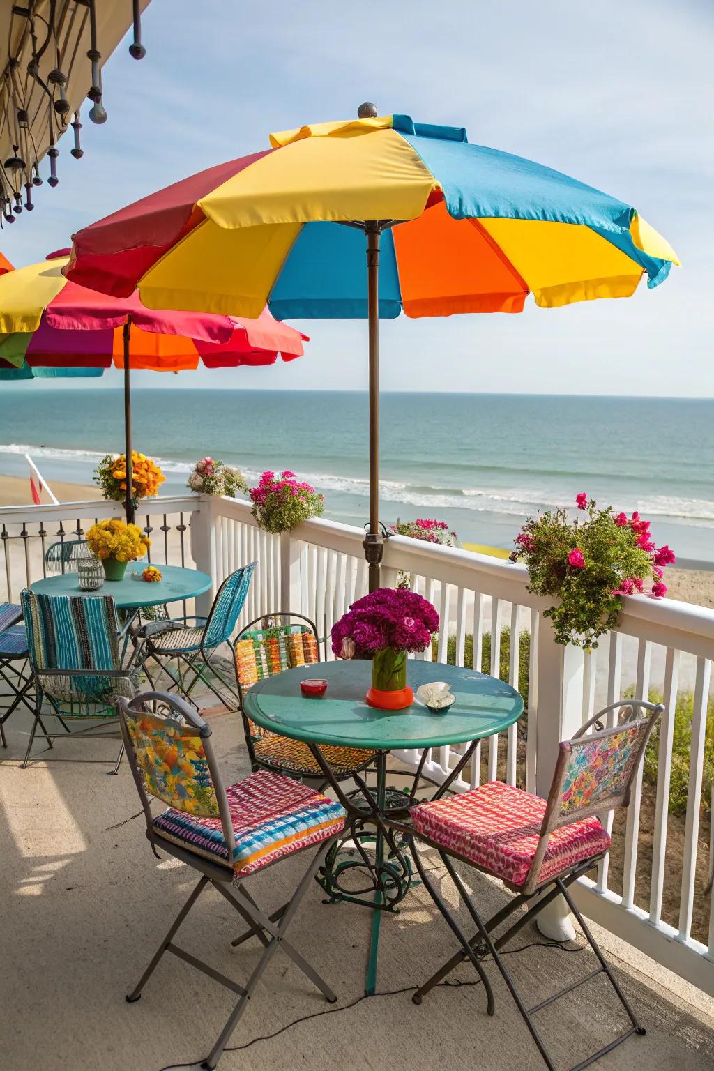 Bright bistro sets are perfect for small beach spaces.