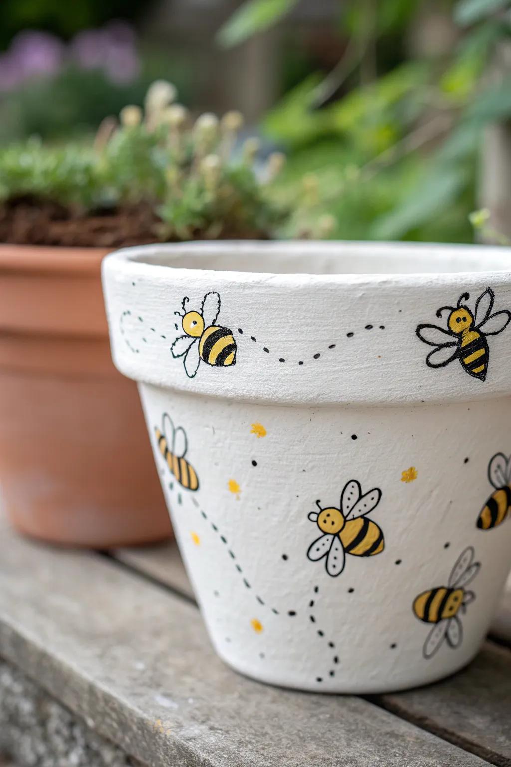 Capture the charm of childhood with these adorable fingerprint bee flower pots, a perfect blend of simplicity and creativity!