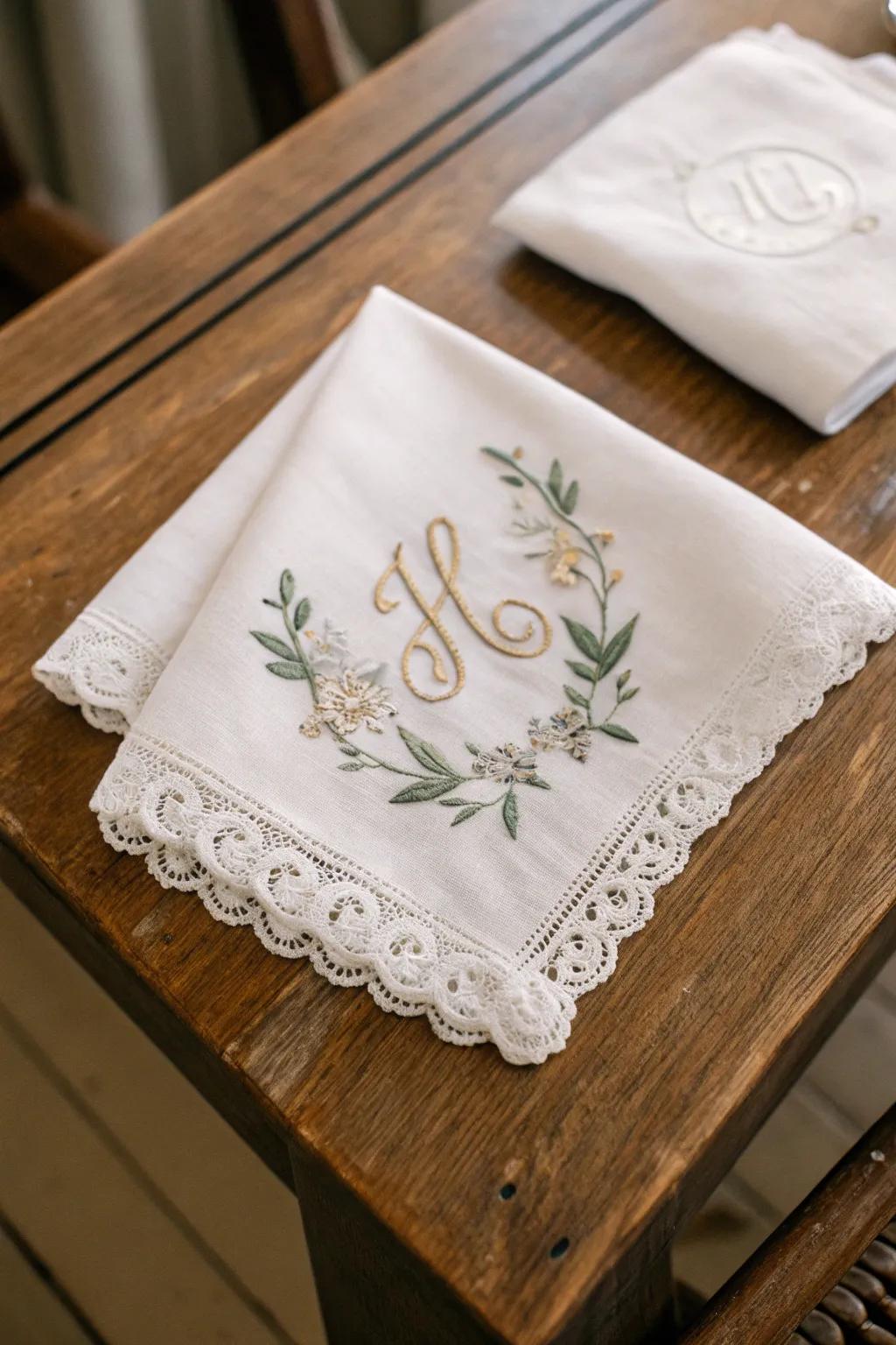 A personalized handkerchief, a delicate blend of art and function.