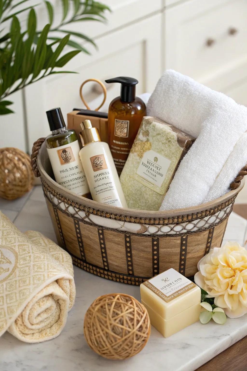 Bring relaxation home with a spa gift basket.