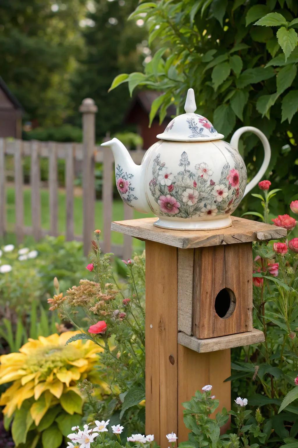 Add personality to your garden with upcycled birdhouses.