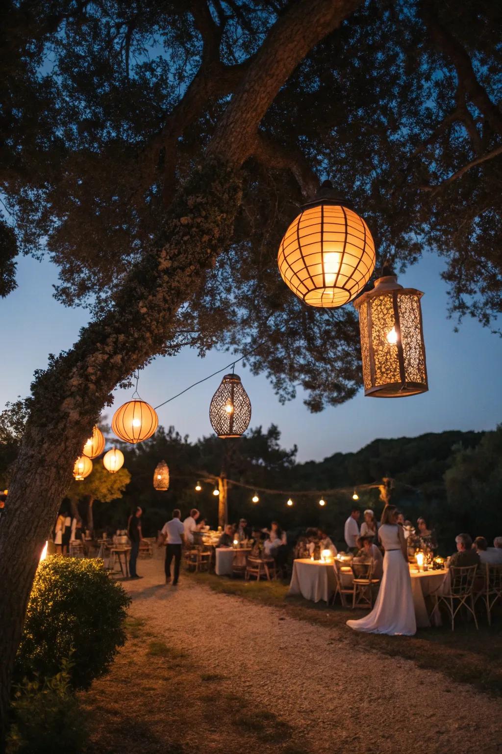 Lanterns cast a warm, inviting glow that's perfect for any celebration.