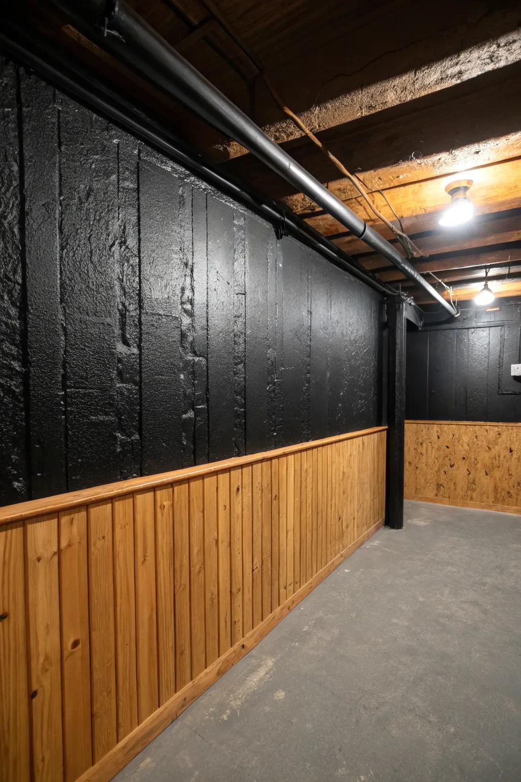 Textured walls that add depth and interest to a basement.