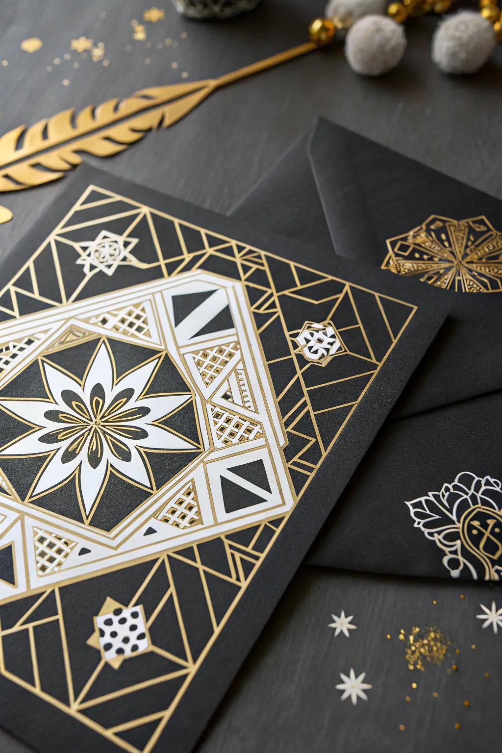 Enhance your decor with chic geometric designs on black paper.