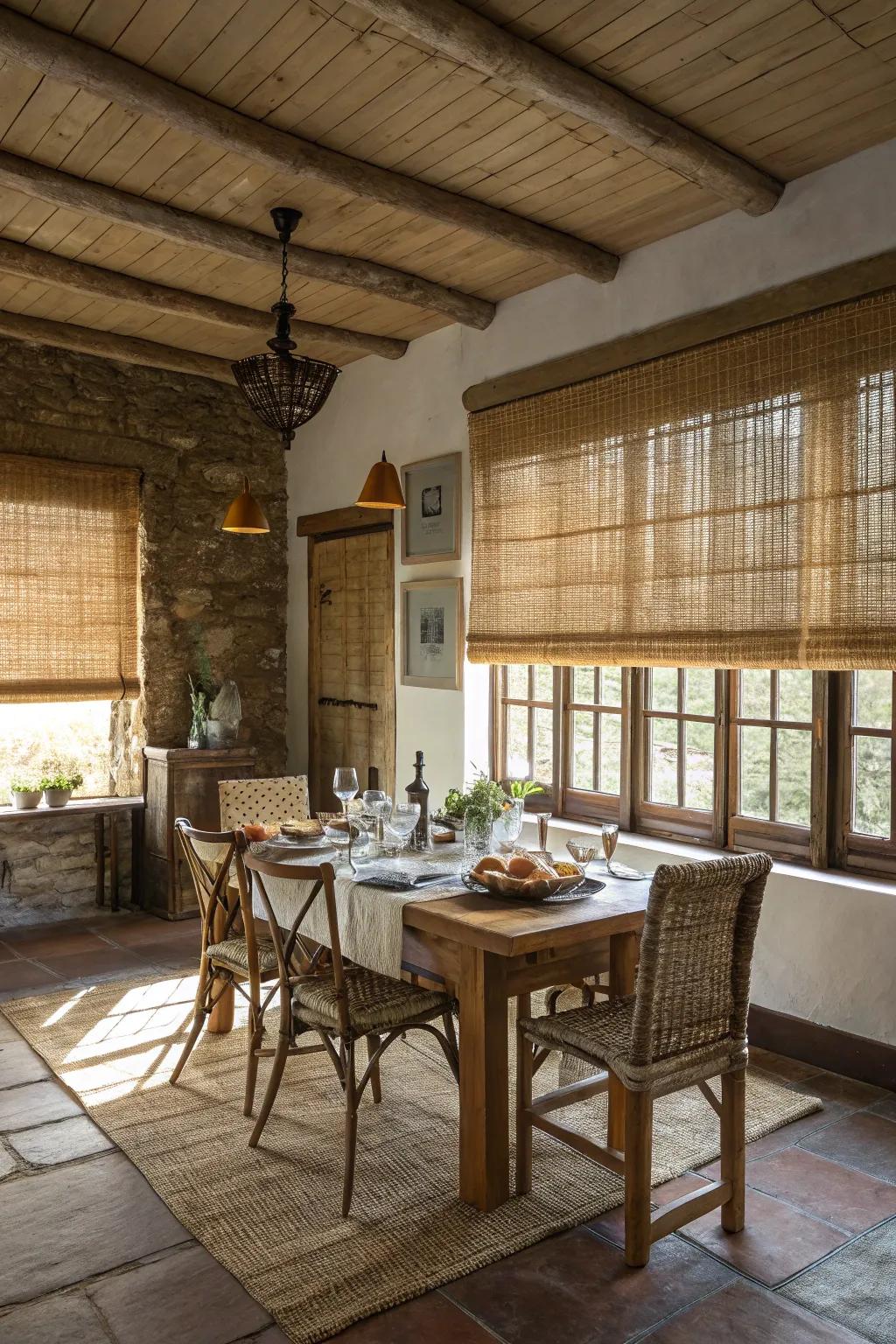 Add rustic charm with matchstick blinds.