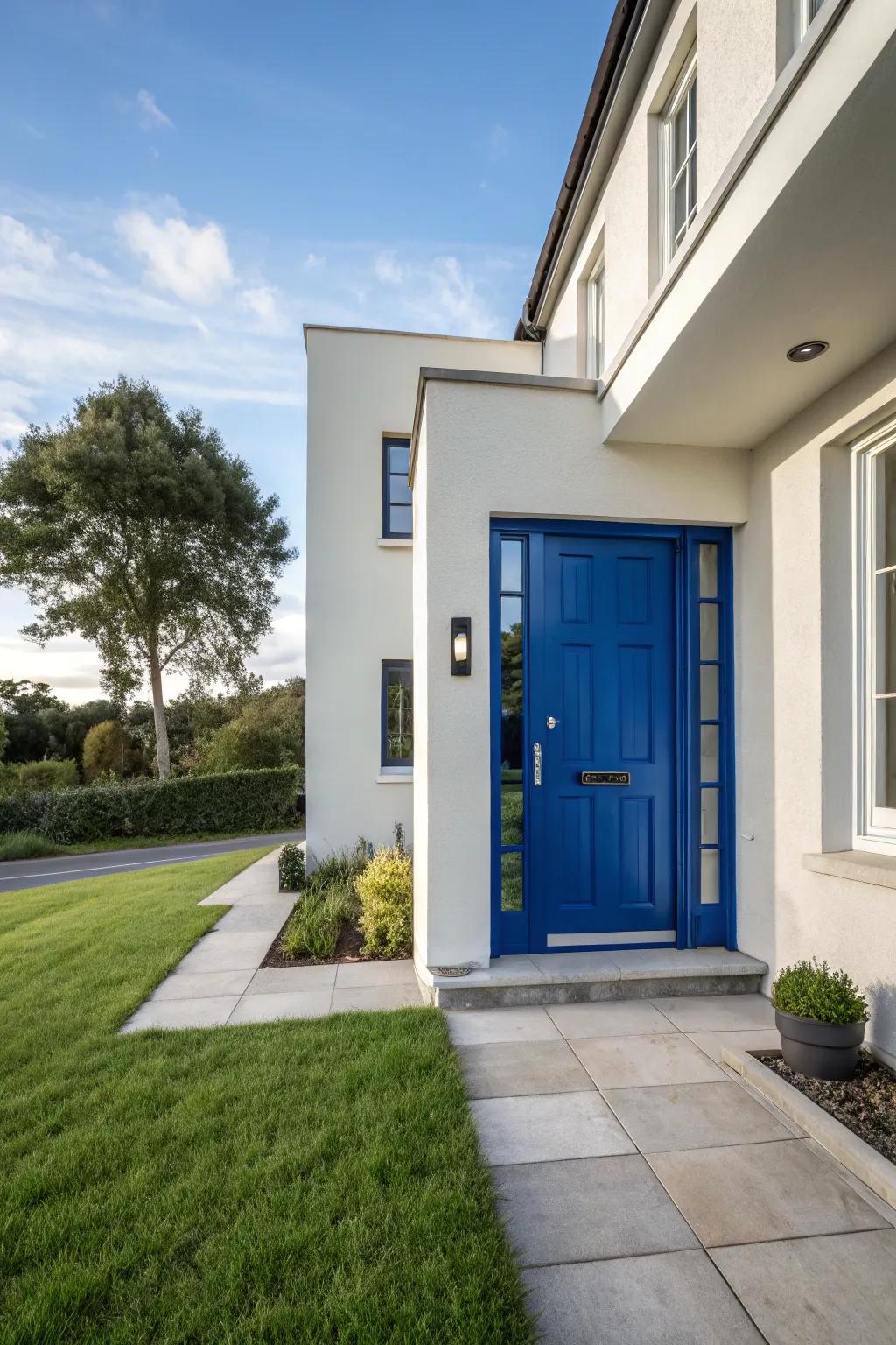 Cobalt blue doors make a dramatic statement.