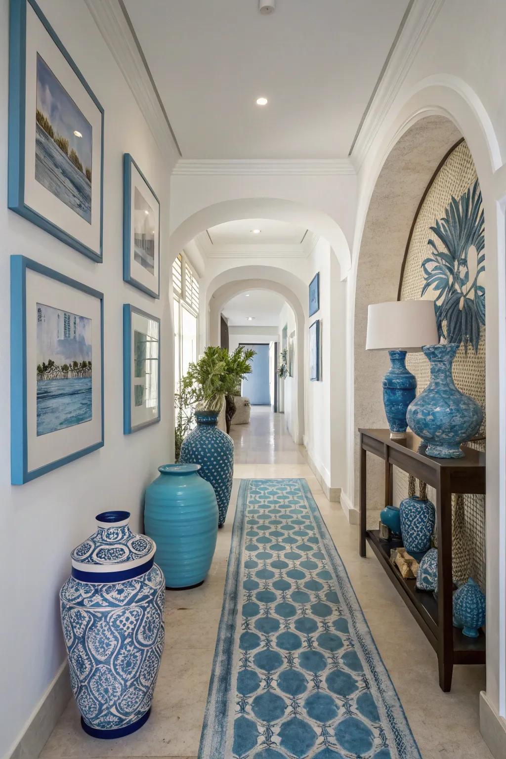 Blue decor elements provide an easy way to introduce color.