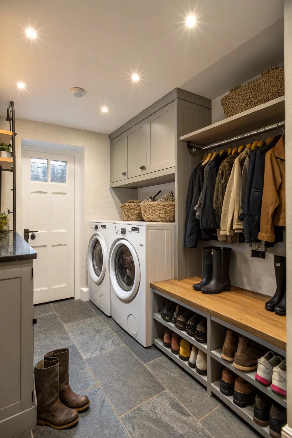 A laundry area simplifies handling outdoor gear and clothes.